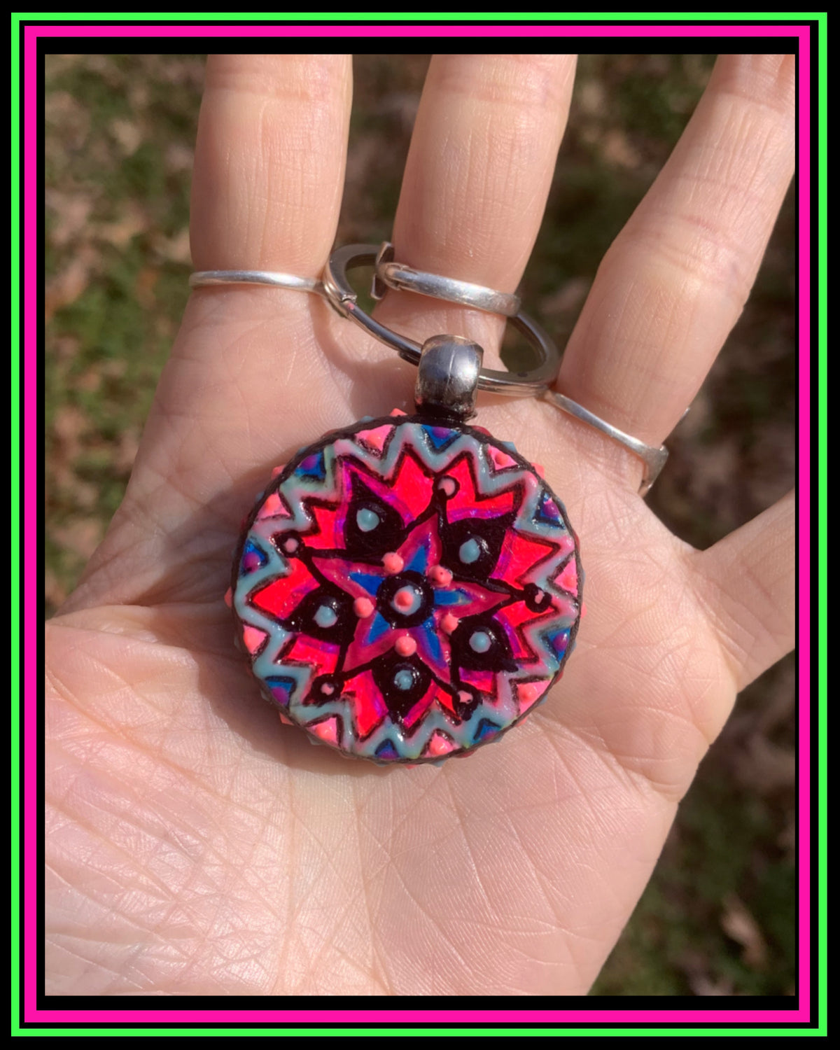 Hand Painted (UV-Reactive) Mandala Keychain
