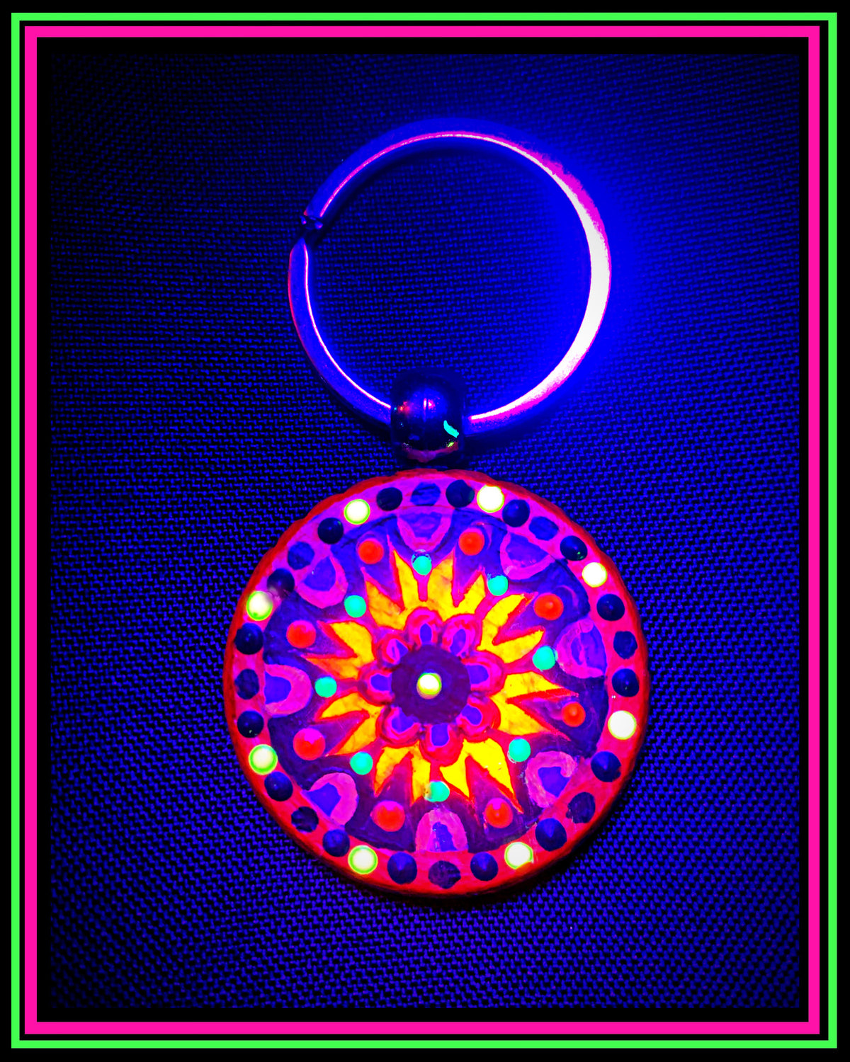 Hand Painted (UV Reactive) Mandala Keychain