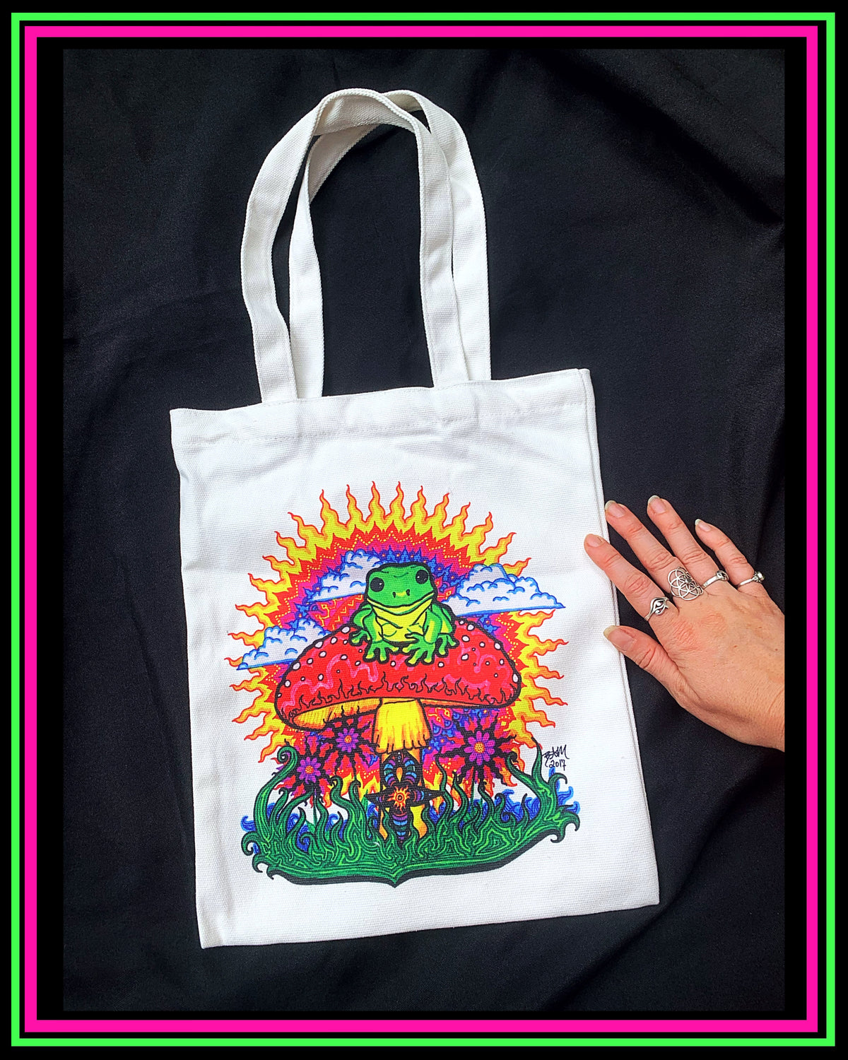 Frog on Mushroom Tote Bag
