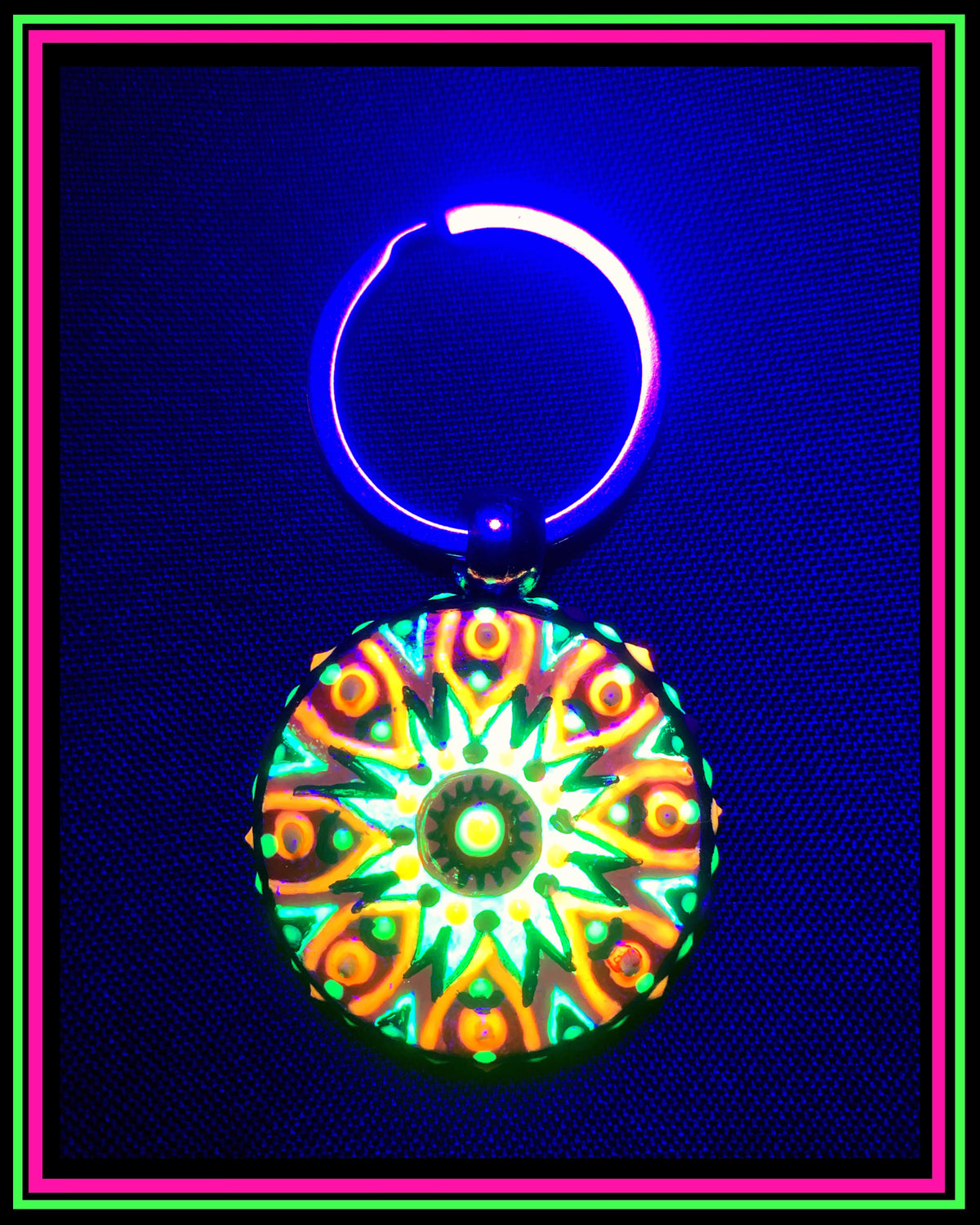Hand Painted (UV-Reactive) Mandala Keychain